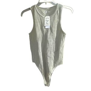 Hippie Rose Ribbed Stone Grey Sleeveless Bodysuit Women's Med